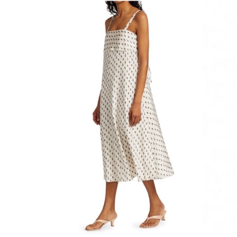 THEORY, Floral lkat Abstract Print 100% Silk Tie Back Slip Midi Dress, Sz. Small